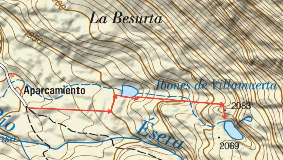 Mapa de La Besurta a los Ibones de Villamuerta